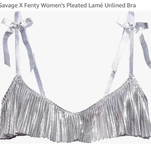 Savage X Fenty Silver Pleated Lamé Unlined Bra - Picture 1 of 8
